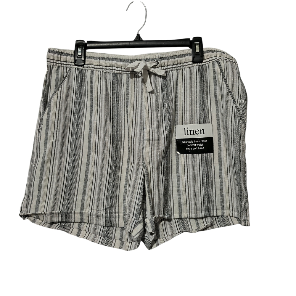 Dash Large Washable Linen Blend Gray Striped Draw String Shorts Cruise Beach